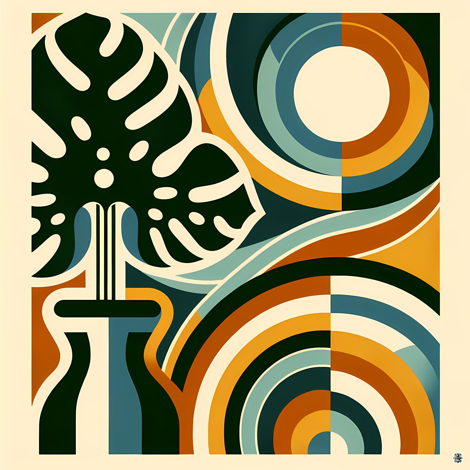 Abstract Monstera Vase with Geometric Arches