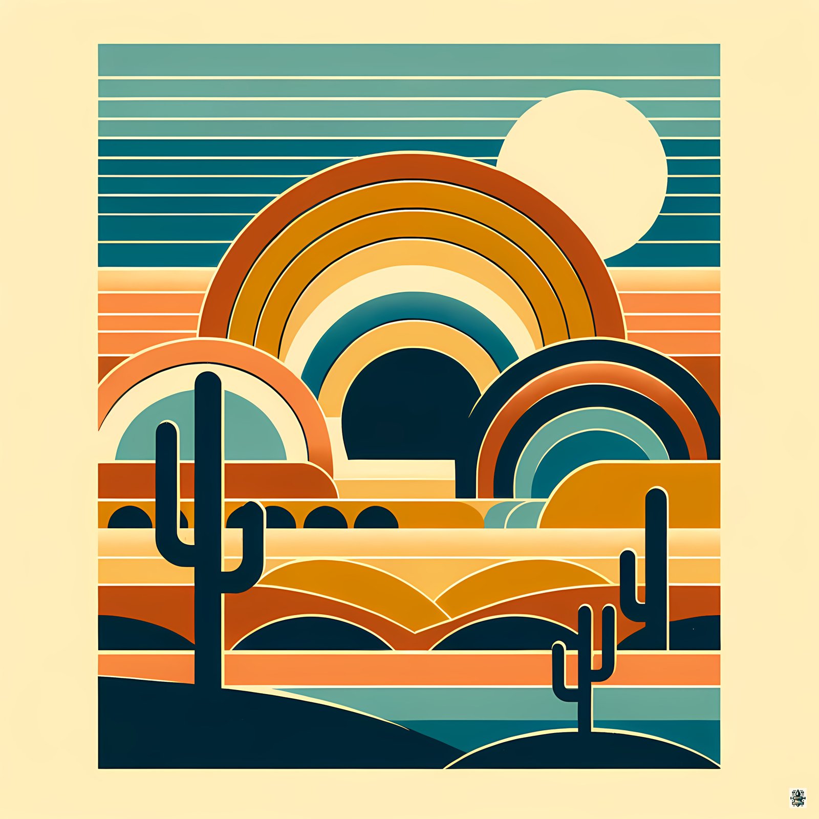 Retro Desert Arches at Sunset