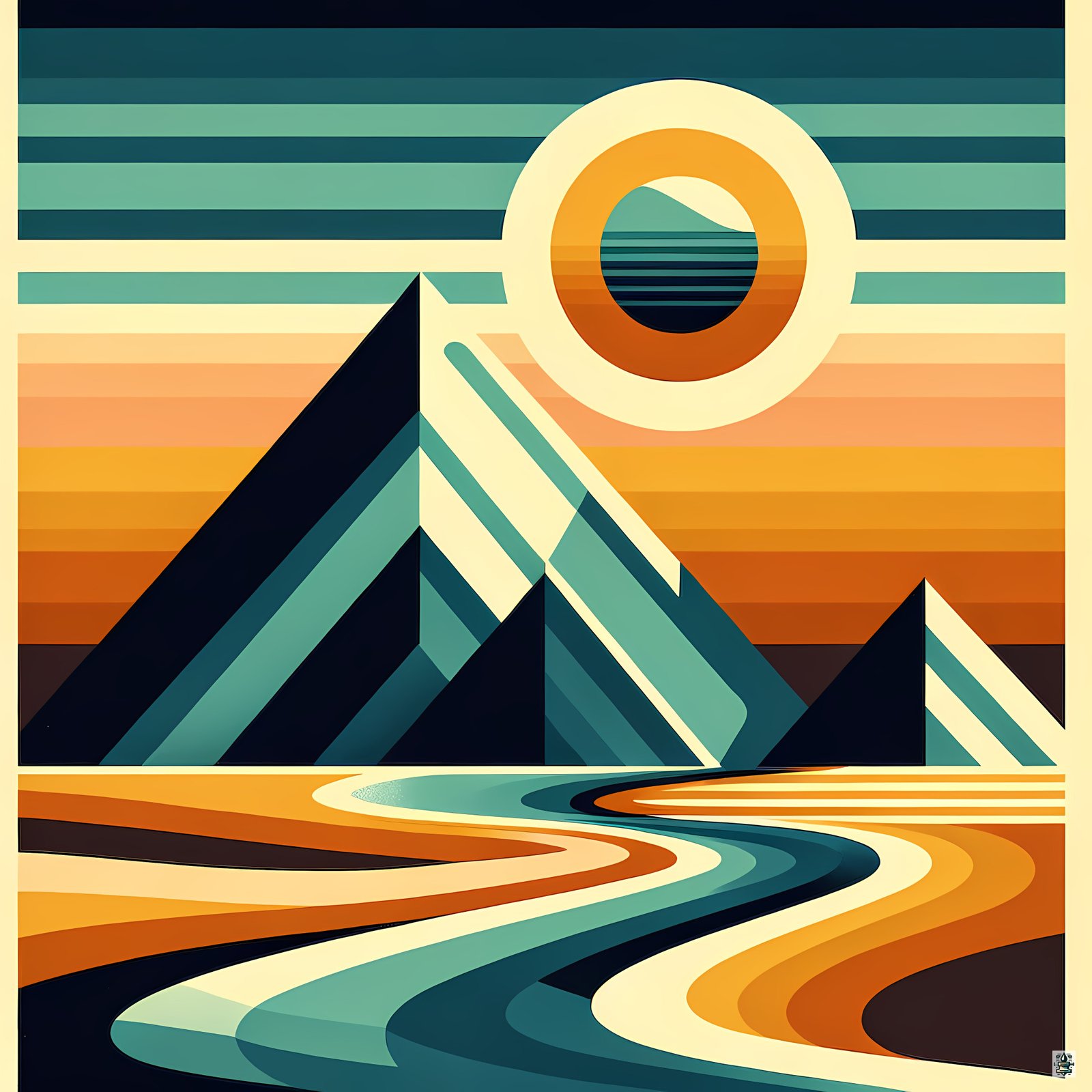 Geometric Mountain Sunset Landscape