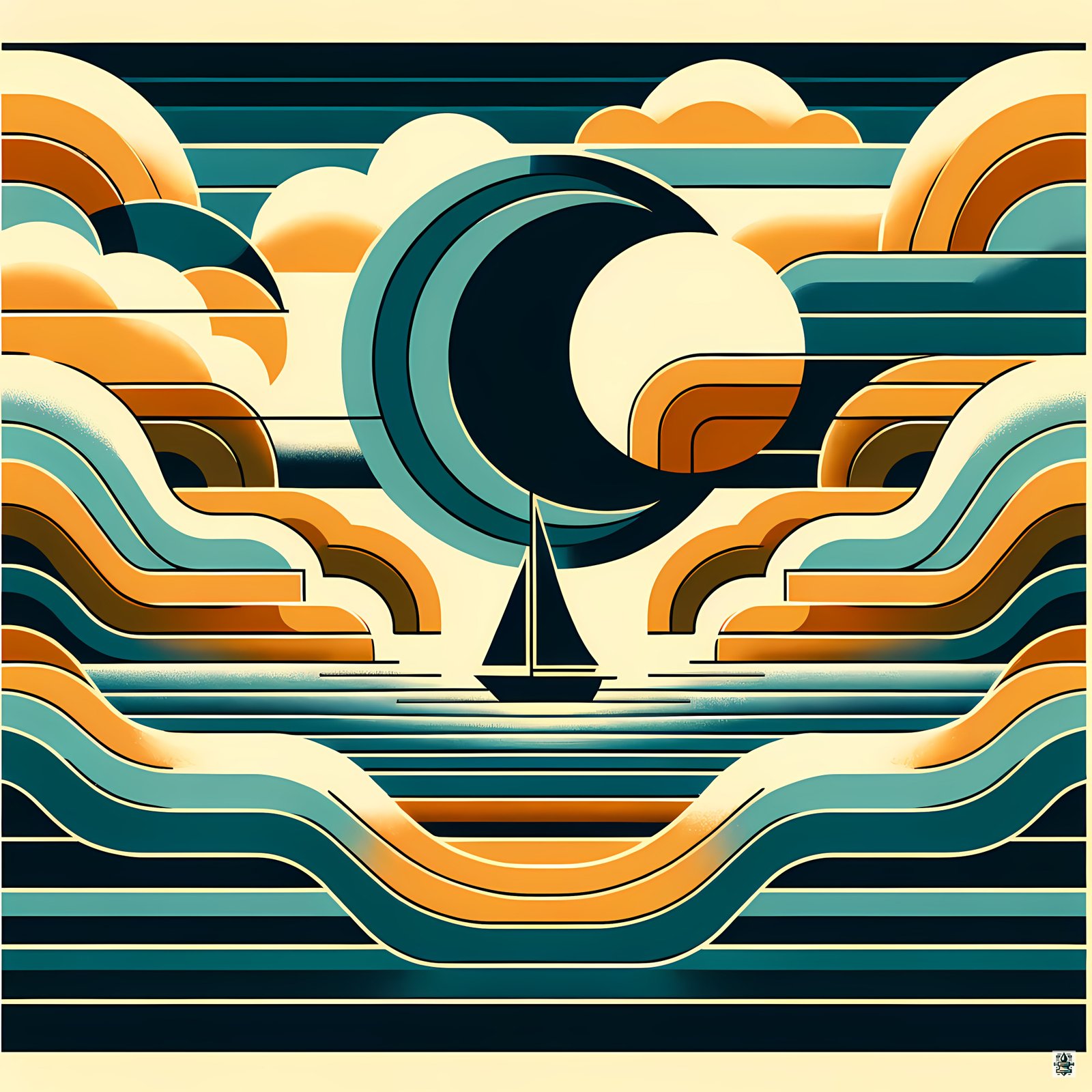 Geometric Sailboat at Crescent Moon Sea