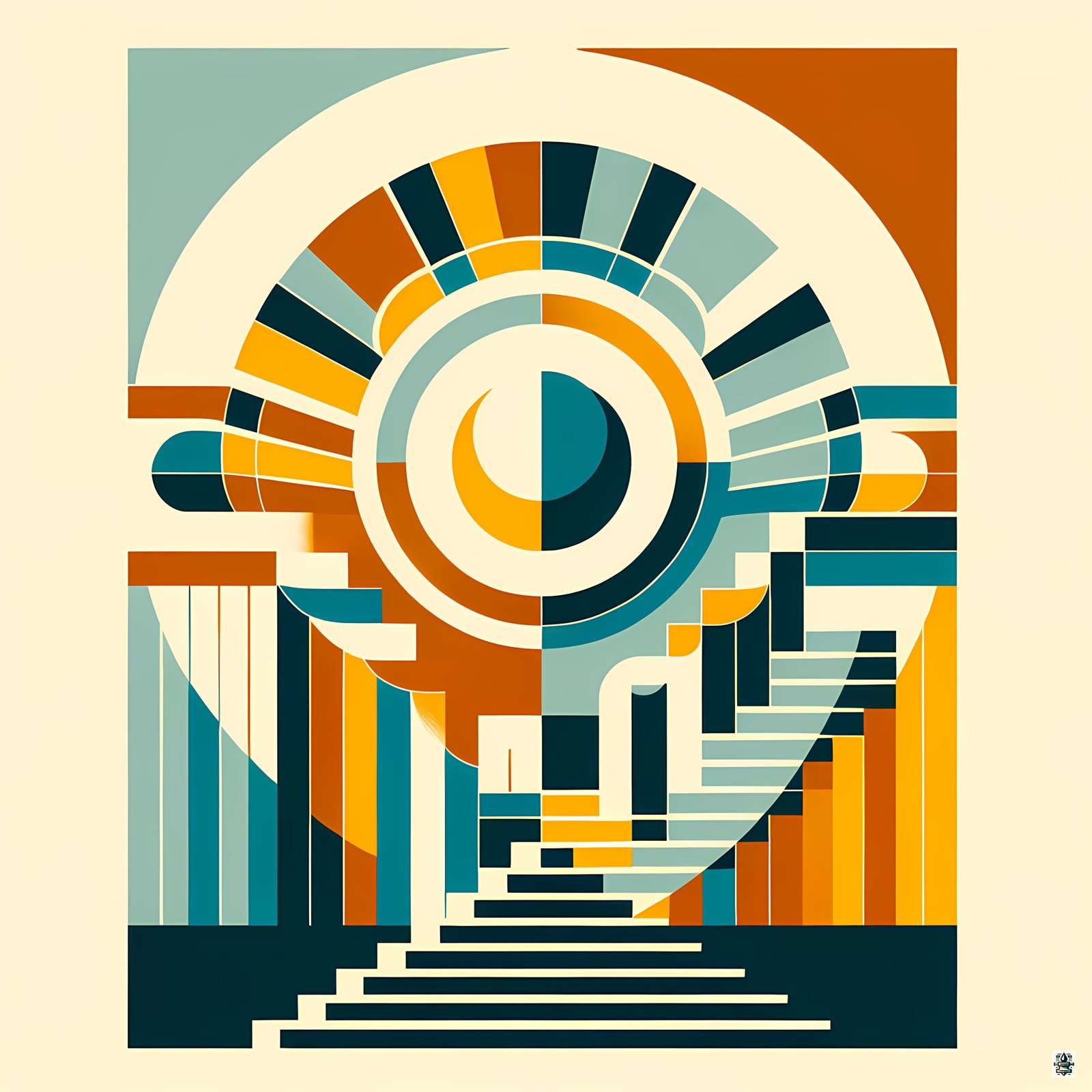 Geometric Stairway and Circular Abstract Design