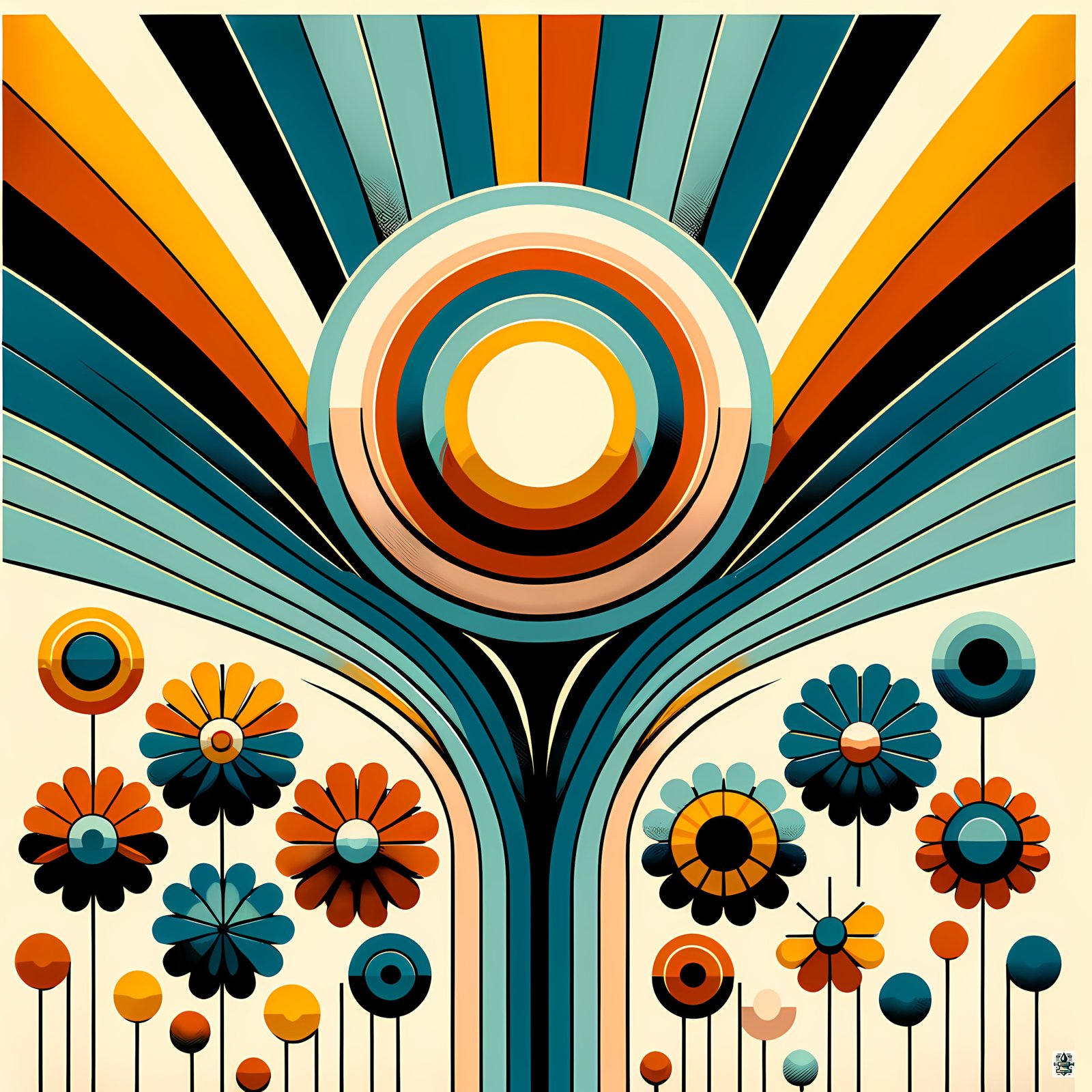 Geometric Floral Sunburst Illustration