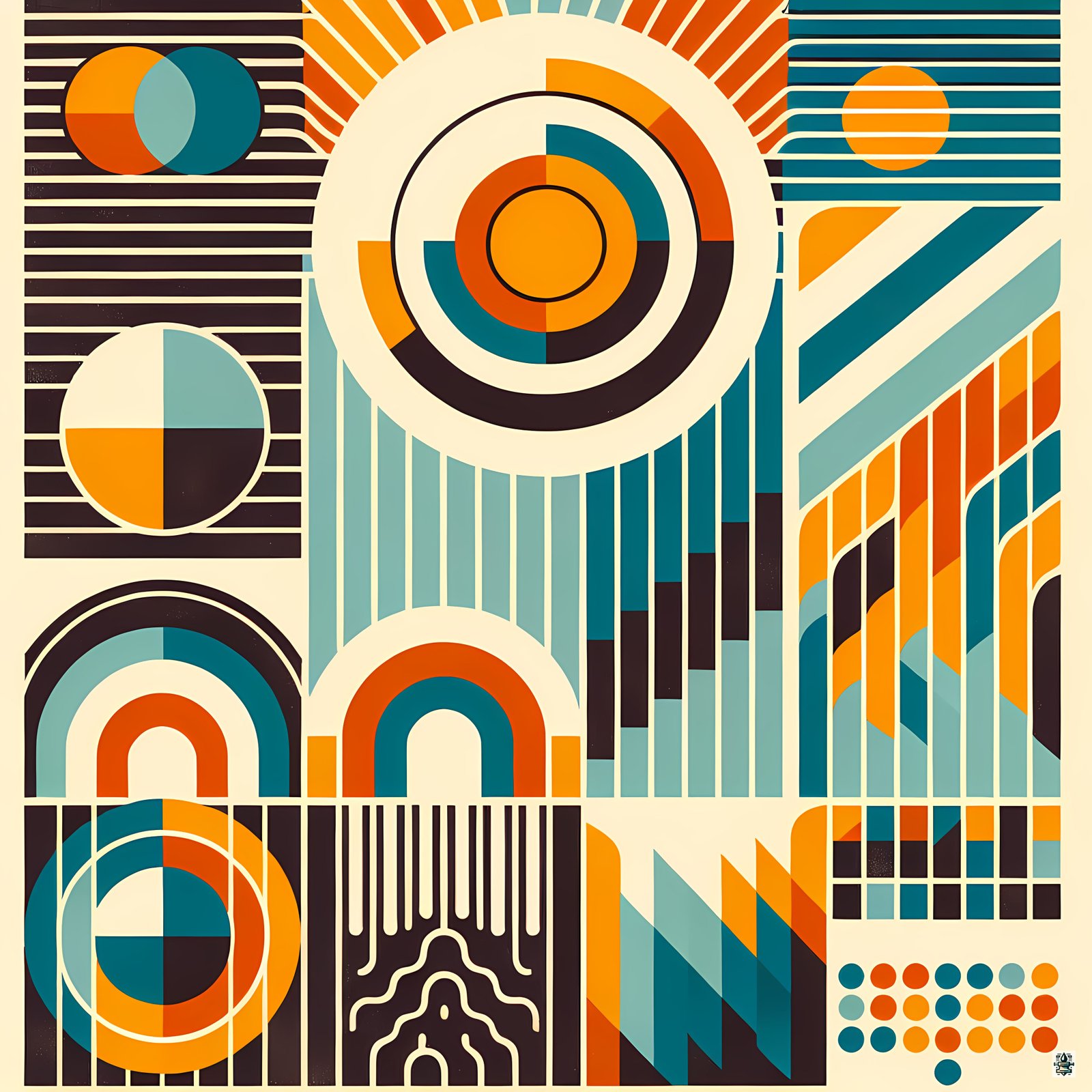 Retro Geometric Circles and Stripes Composition
