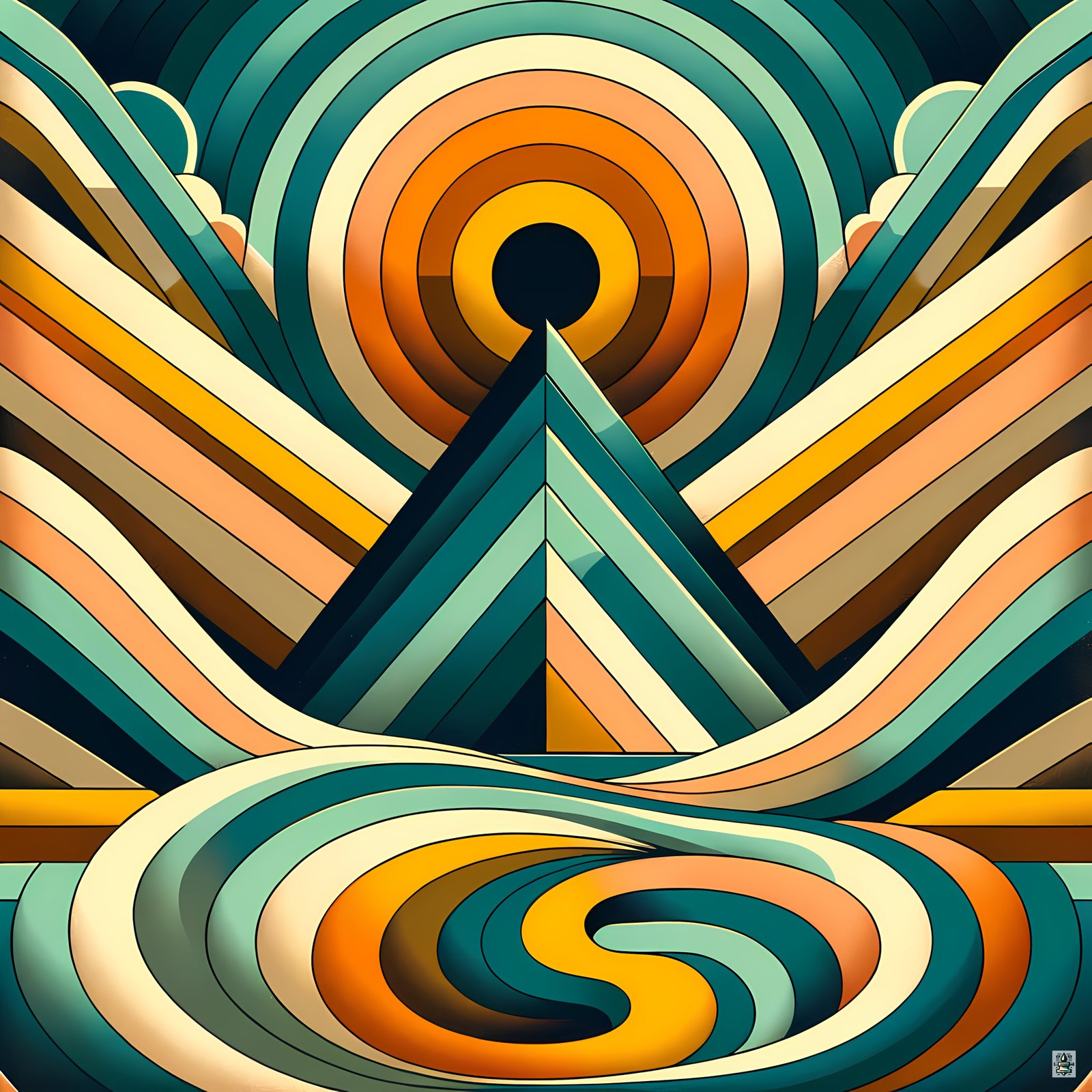 Geometric Mountain Sunrise Abstract