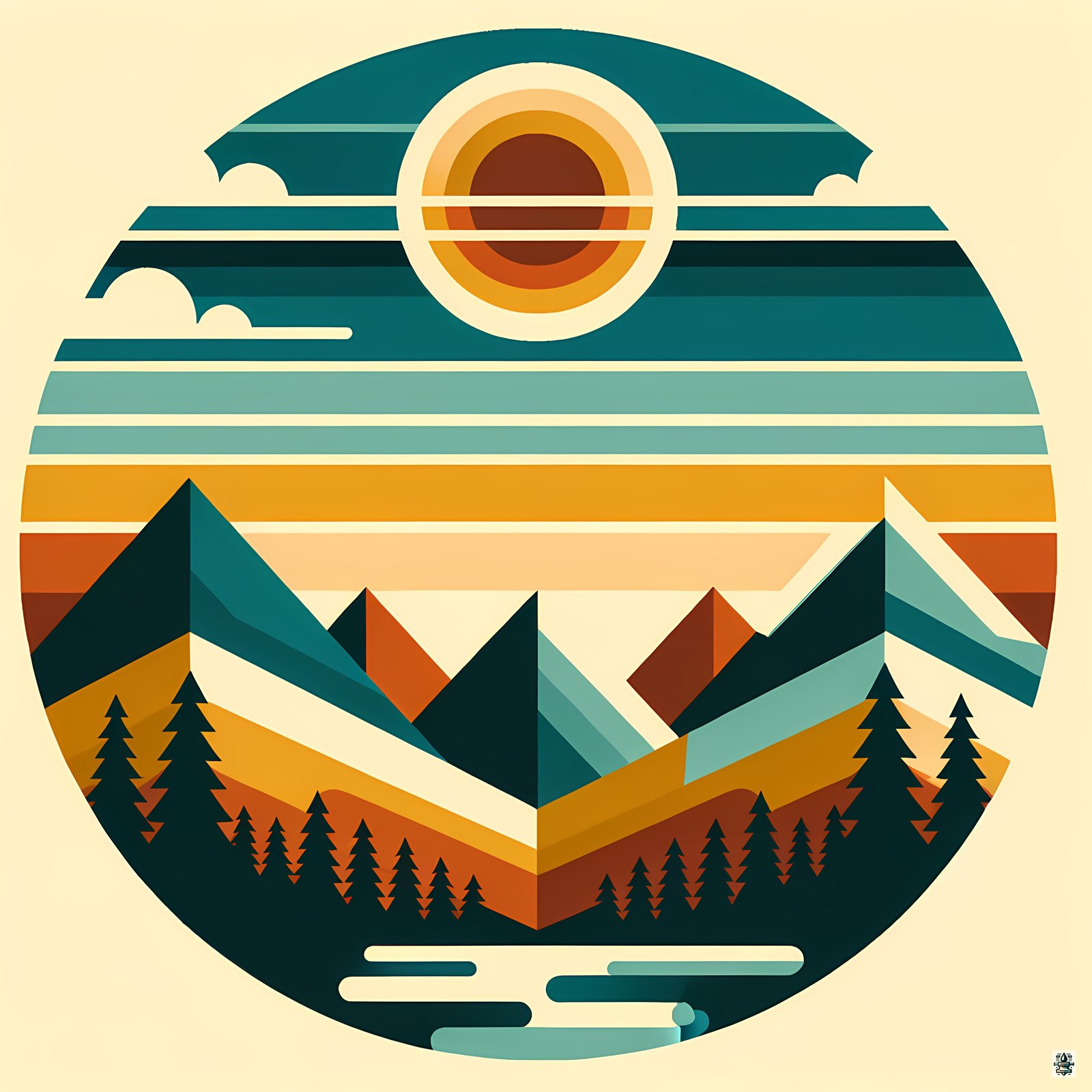 Geometric Mountain Sunset Horizon