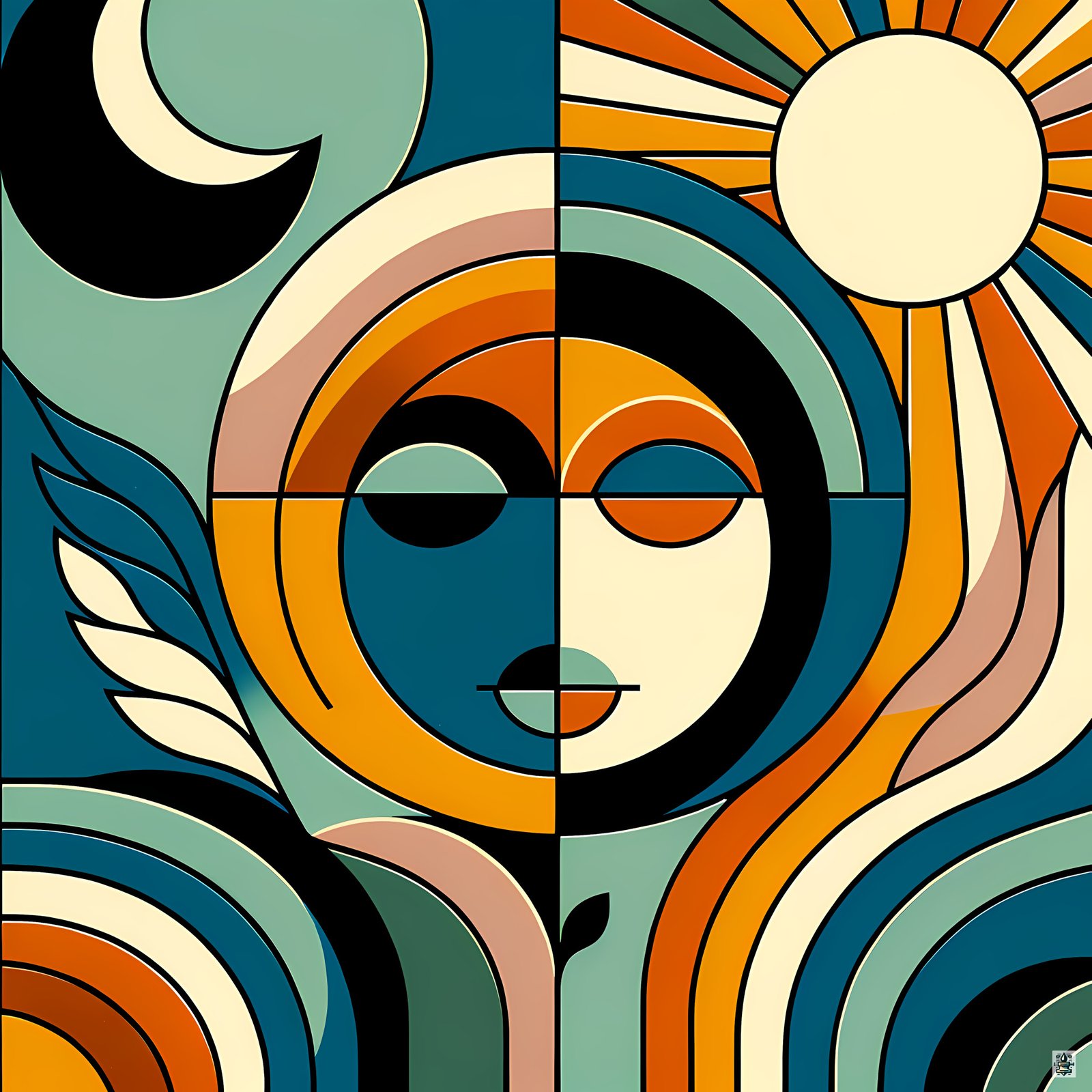 Abstract Sun Moon Face Geometry