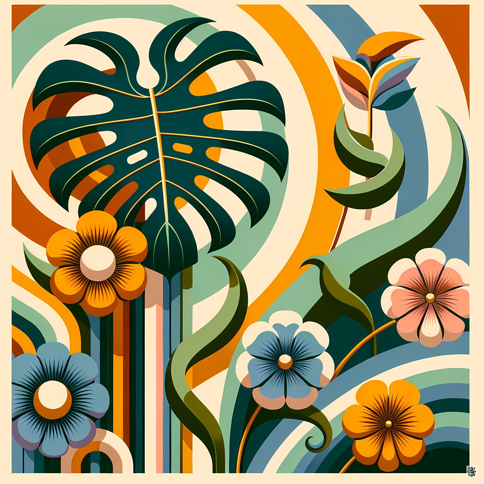 Abstract Botanical Leaves and Flowers