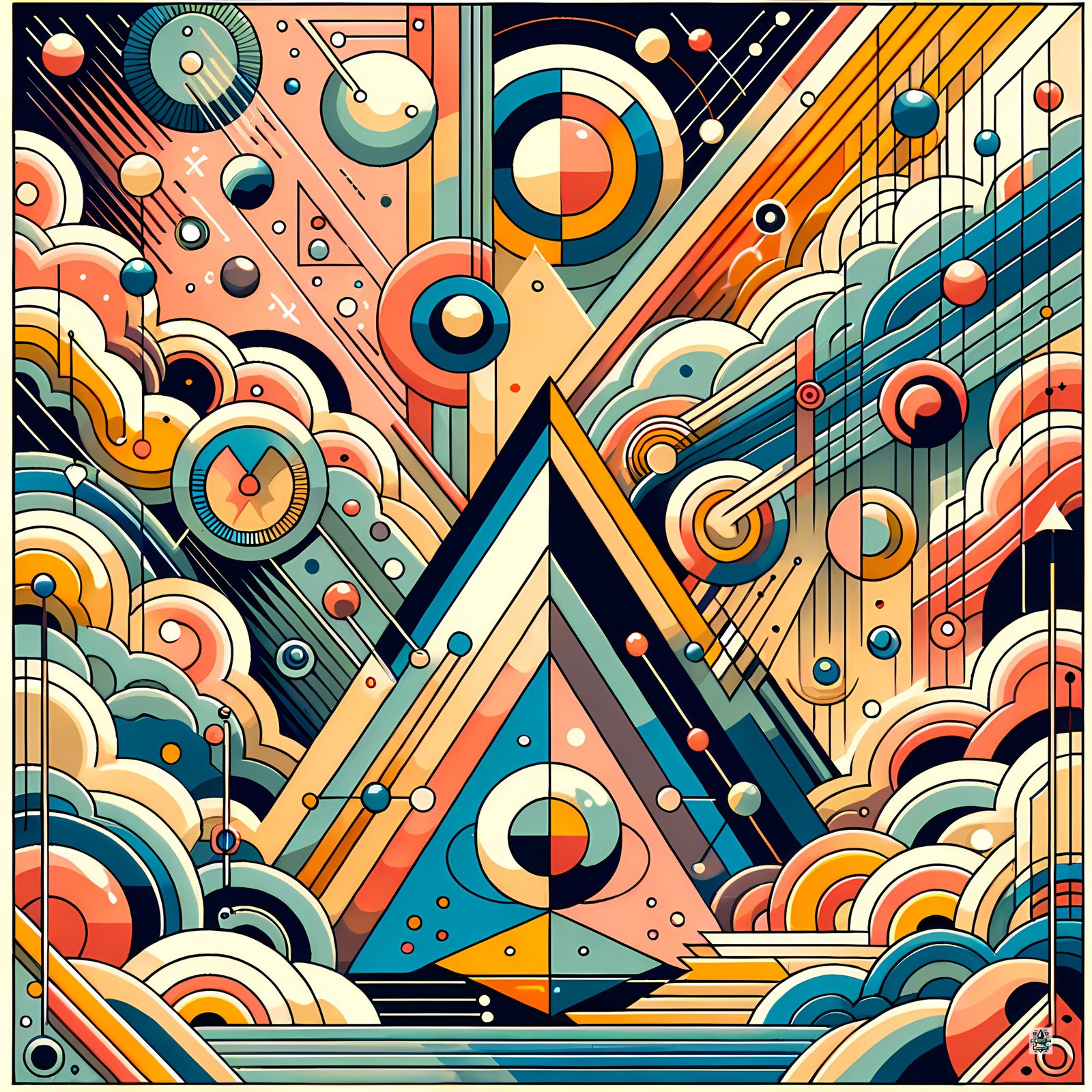 Geometric Abstract Pyramid with Vibrant Circles