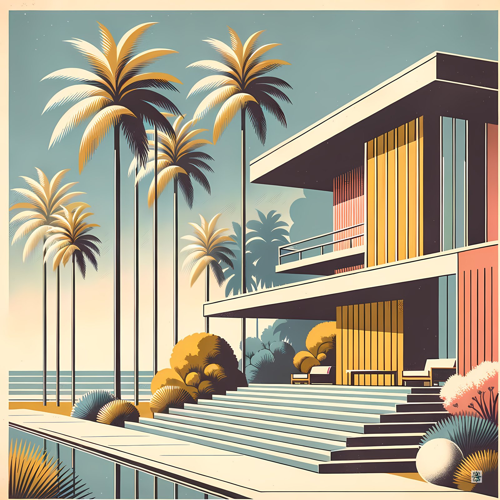 Mid Century Modern Palm House by the Sea