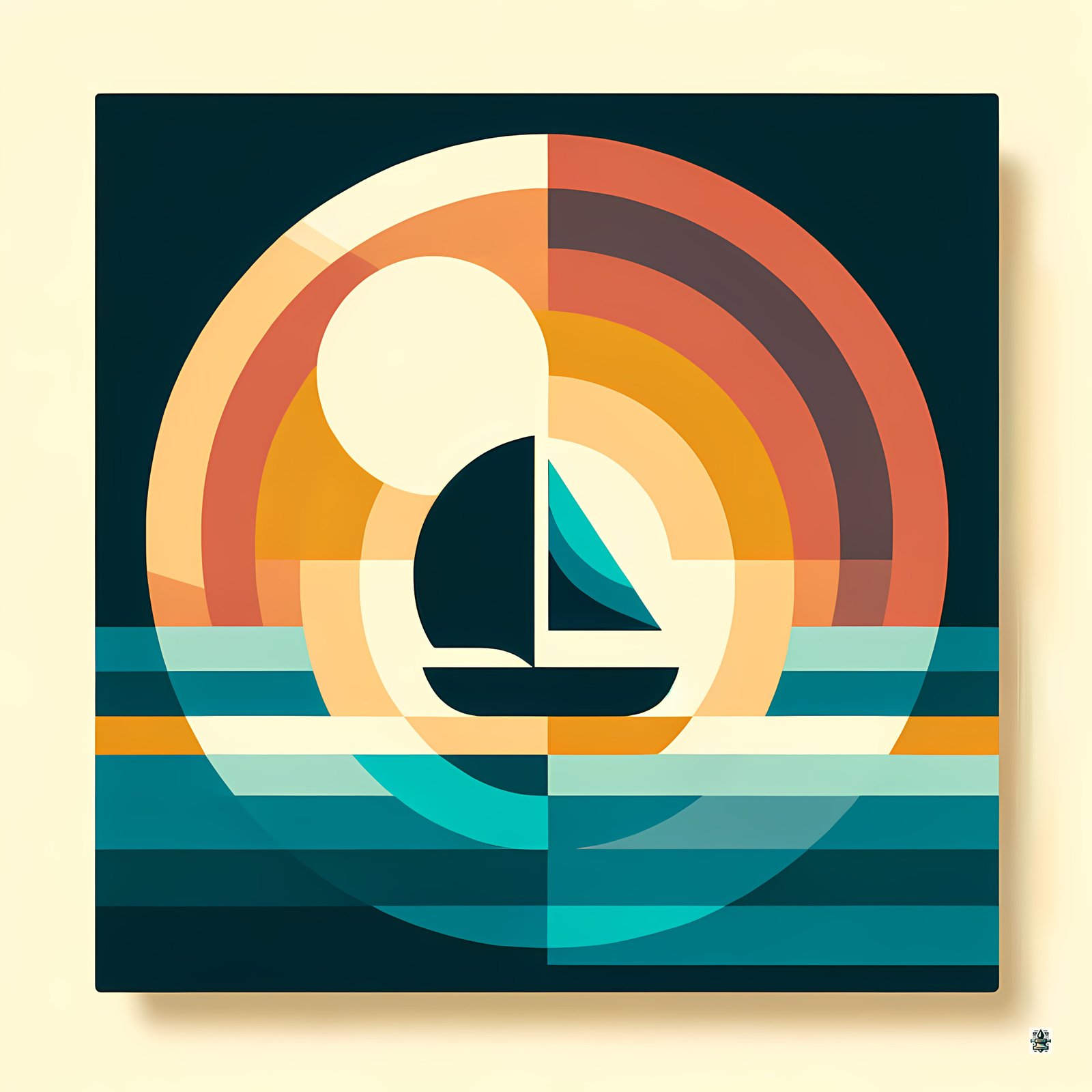 Retro Geometric Sailboat Sunset Art