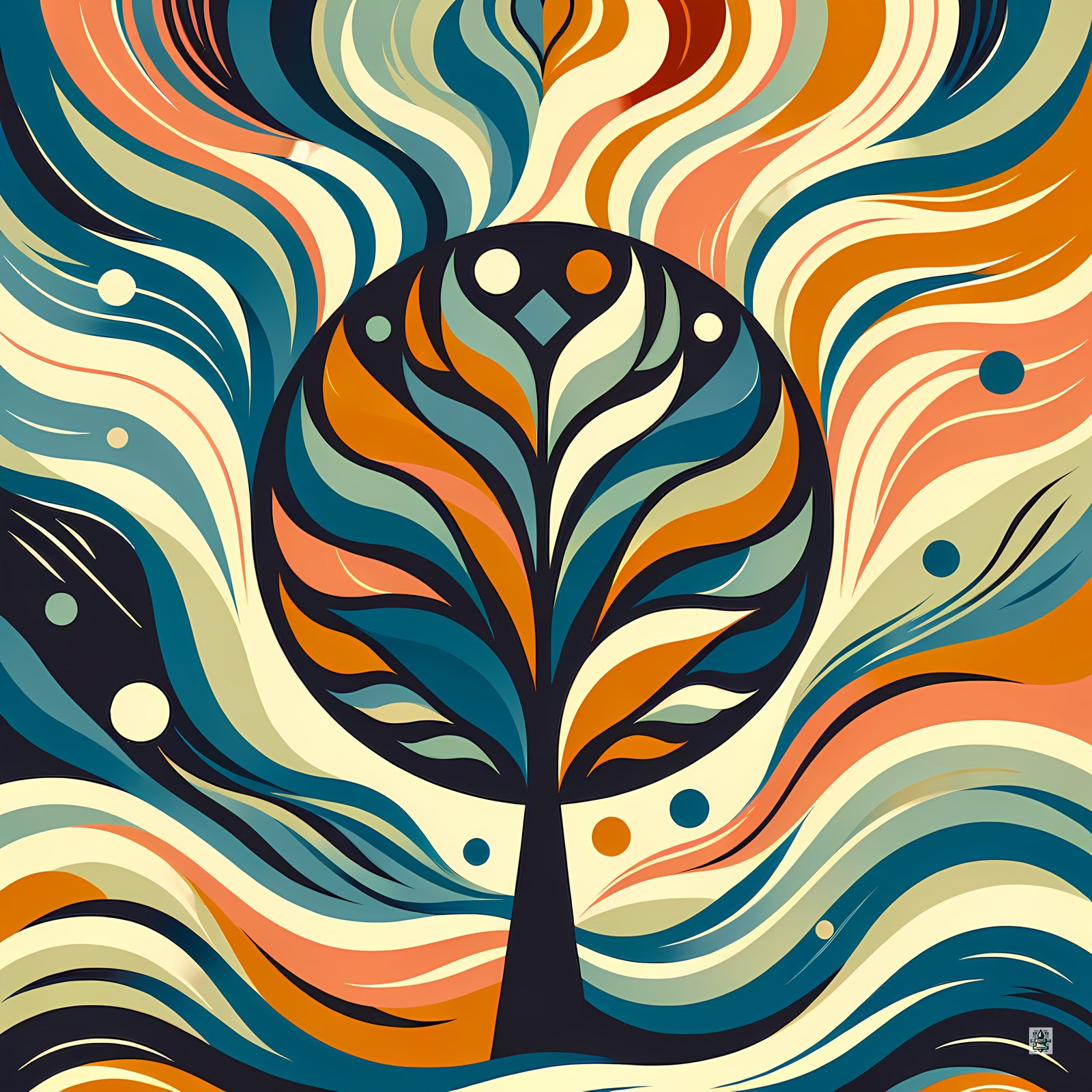 Abstract Tree with Vibrant Swirling Colours