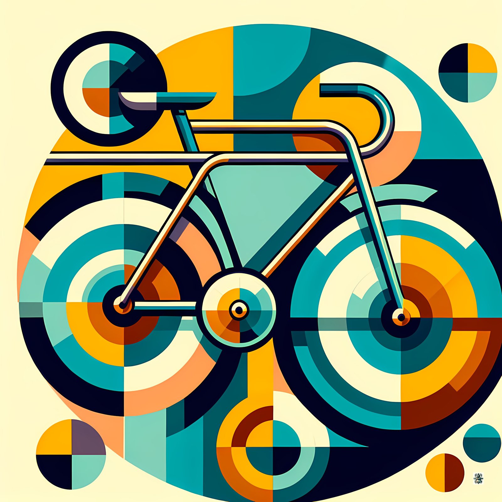 Geometric Retro Bicycle in Teal and Mustard