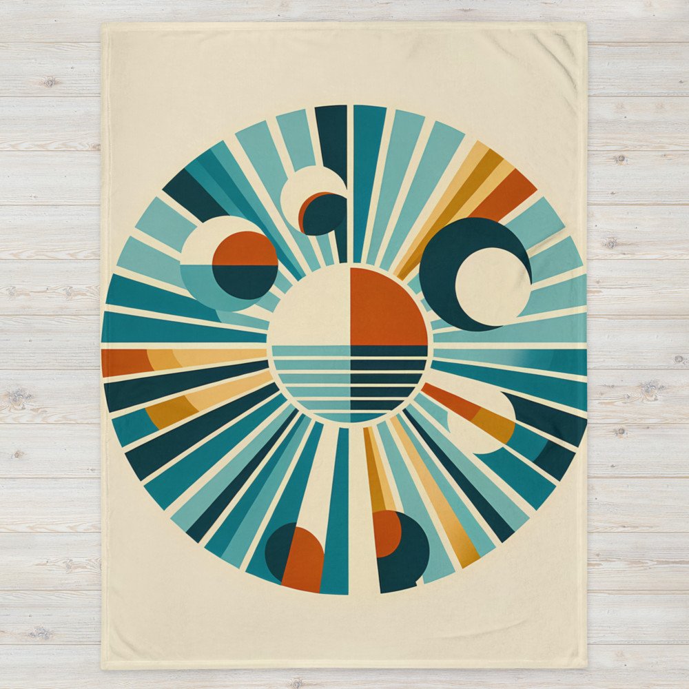 Retro Geometric Sunburst Circles in Teal and Orange
