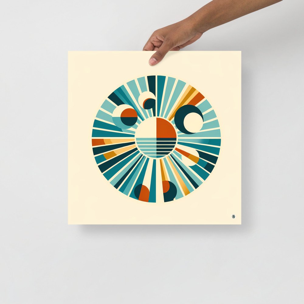 Retro Geometric Sunburst Circles in Teal and Orange