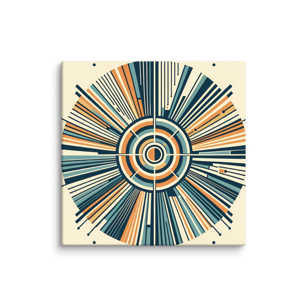 Retro Geometric Sunburst Circle in Teal and Orange