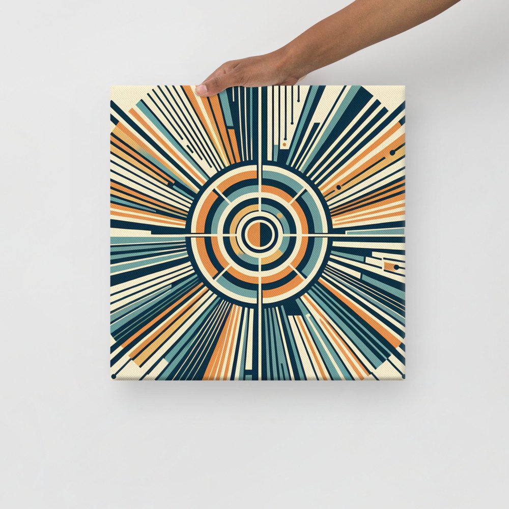 Retro Geometric Sunburst Circle in Teal and Orange