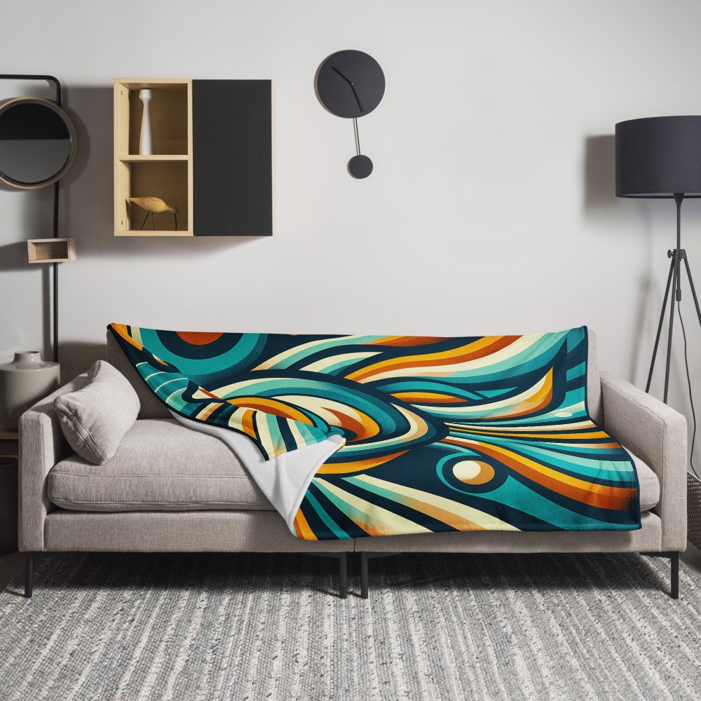 Retro Abstract Fish Swirl in Teal and Orange