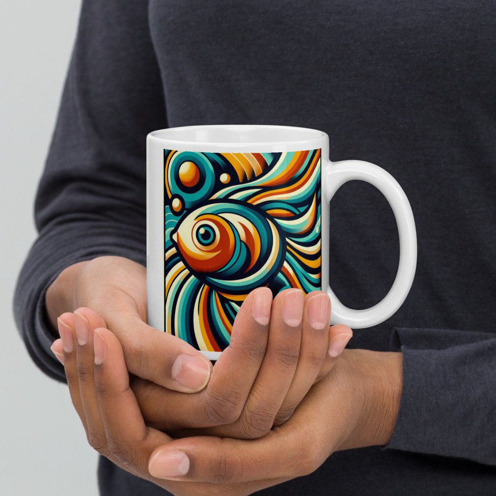 Retro Abstract Fish Swirl in Teal and Orange