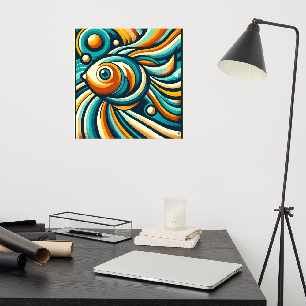 Retro Abstract Fish Swirl in Teal and Orange