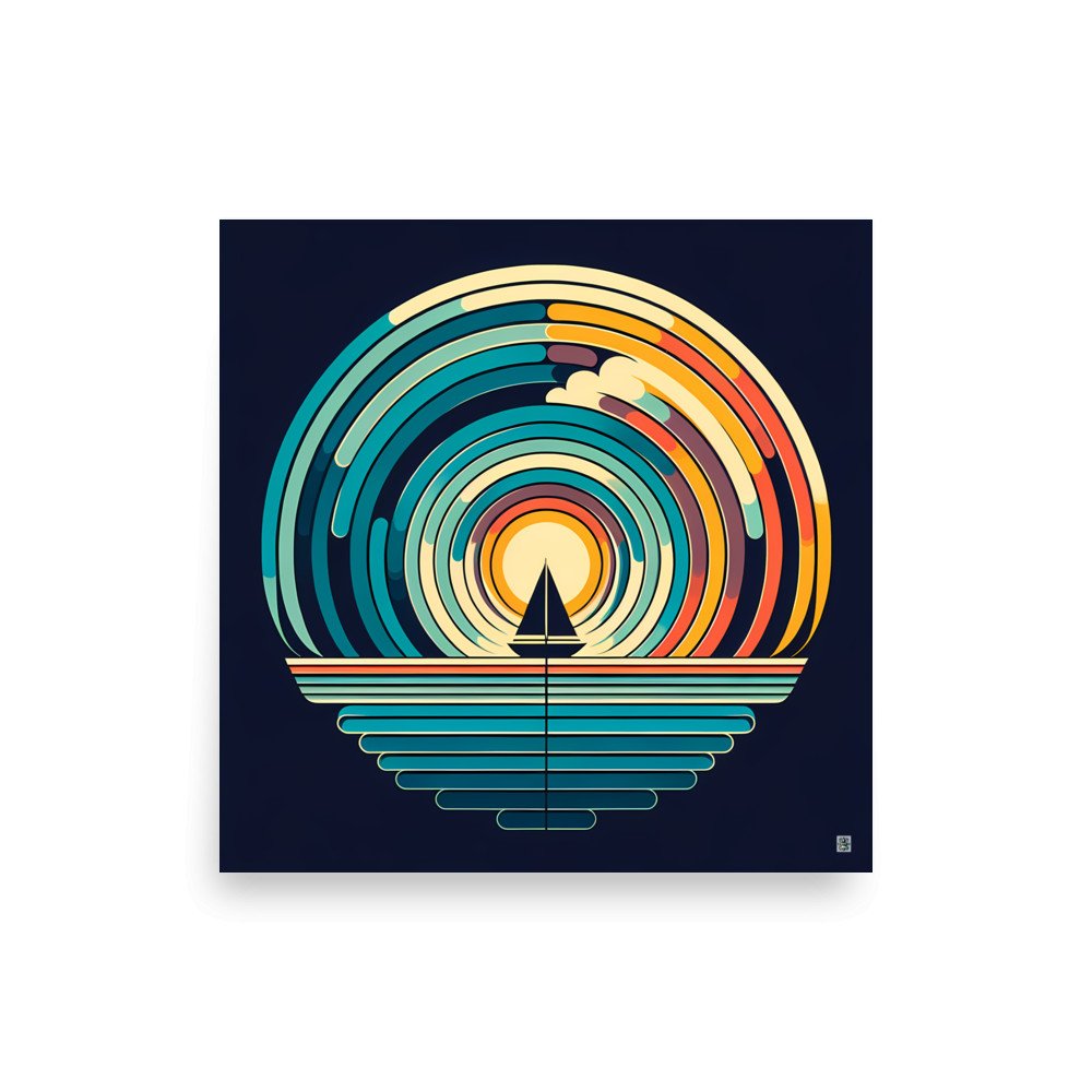 Retro Sailboat Sunset Circles