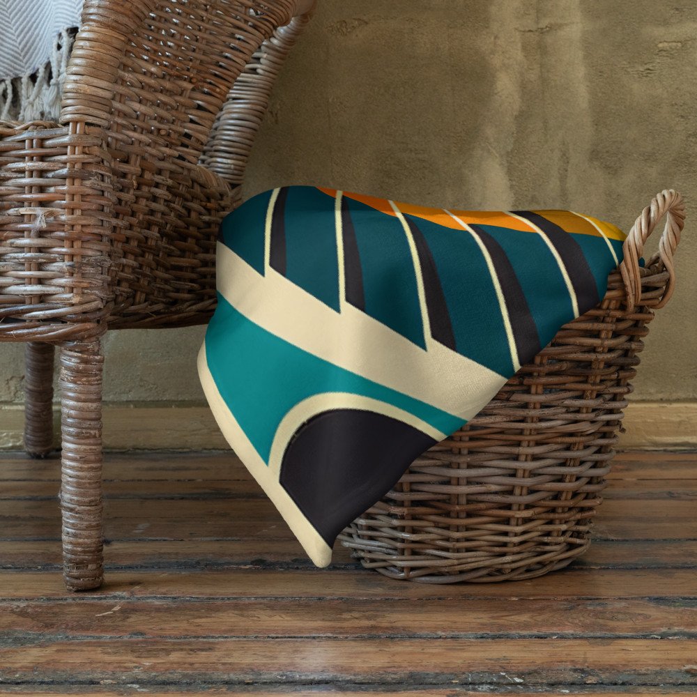 Retro Geometric Spiral Sunburst in Teal and Orange