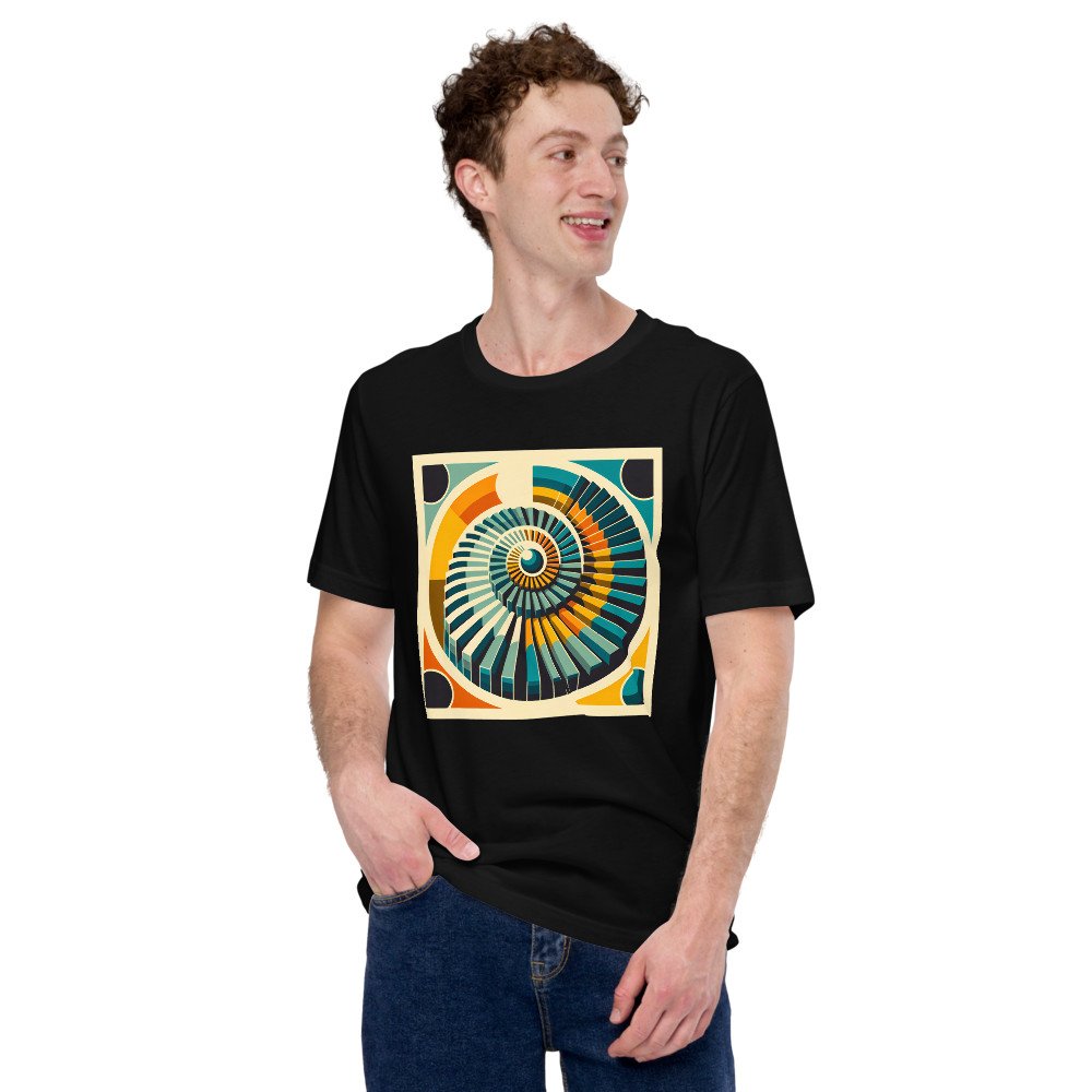 Retro Geometric Spiral Sunburst in Teal and Orange