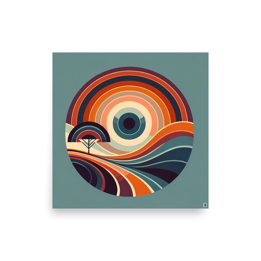 Retro Geometric Sunset Landscape