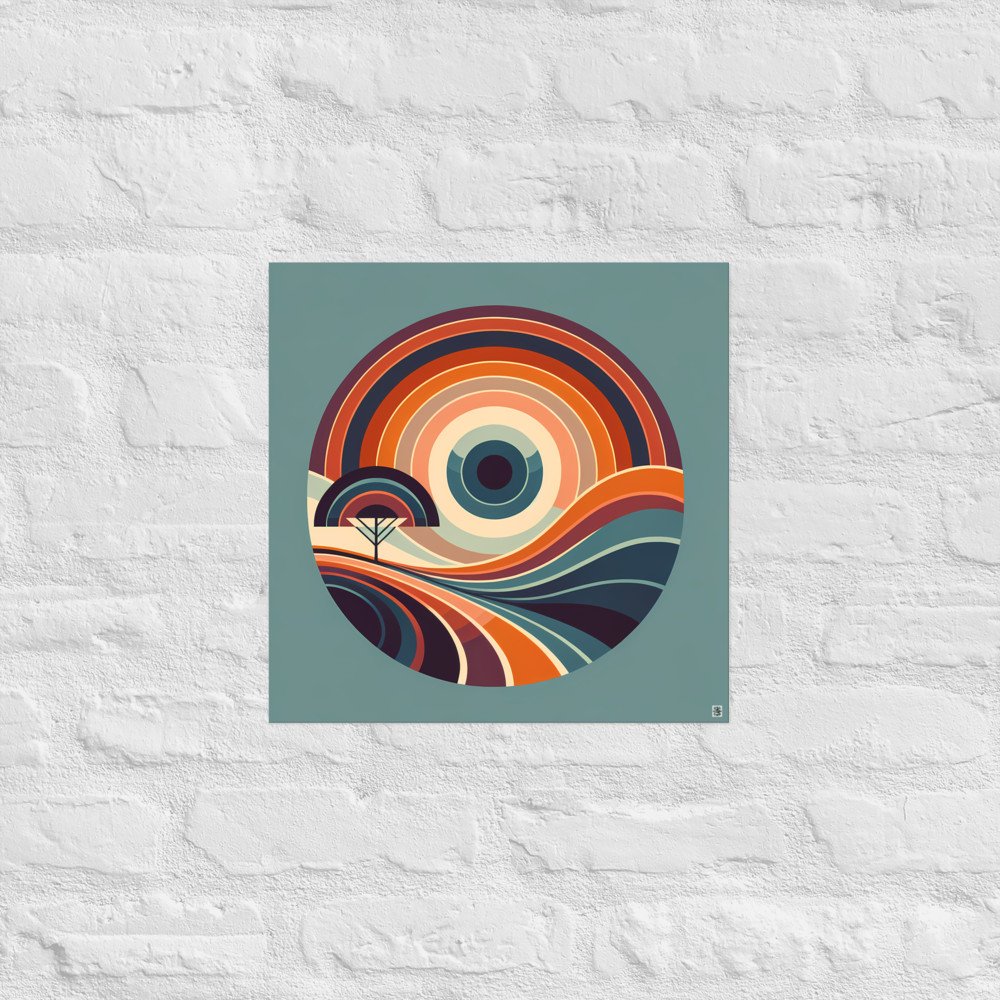 Retro Geometric Sunset Landscape