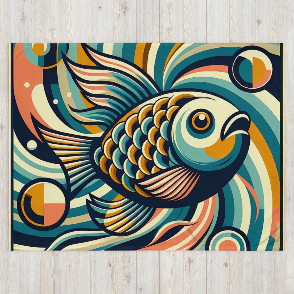 Retro Koi Fish in Swirling Waves