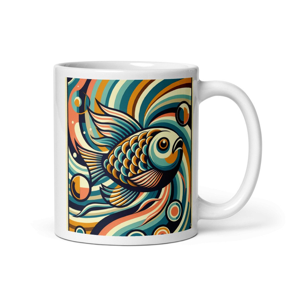 Retro Koi Fish in Swirling Waves