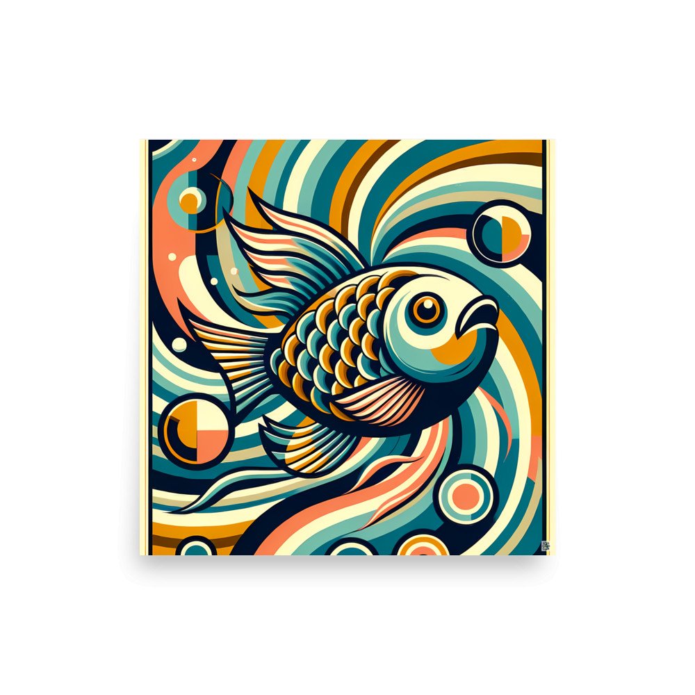 Retro Koi Fish in Swirling Waves