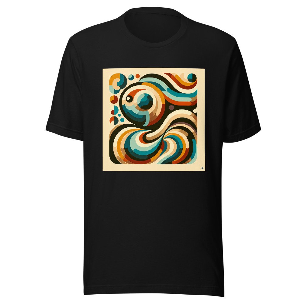 Retro Abstract Swirl Waves in Teal and Ochre