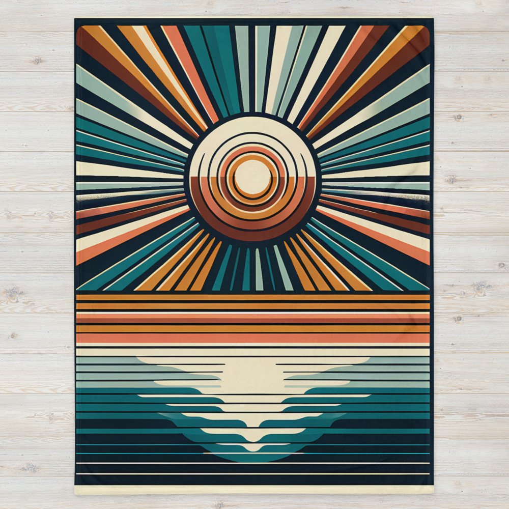 Retro Sunburst Over Ocean Horizon