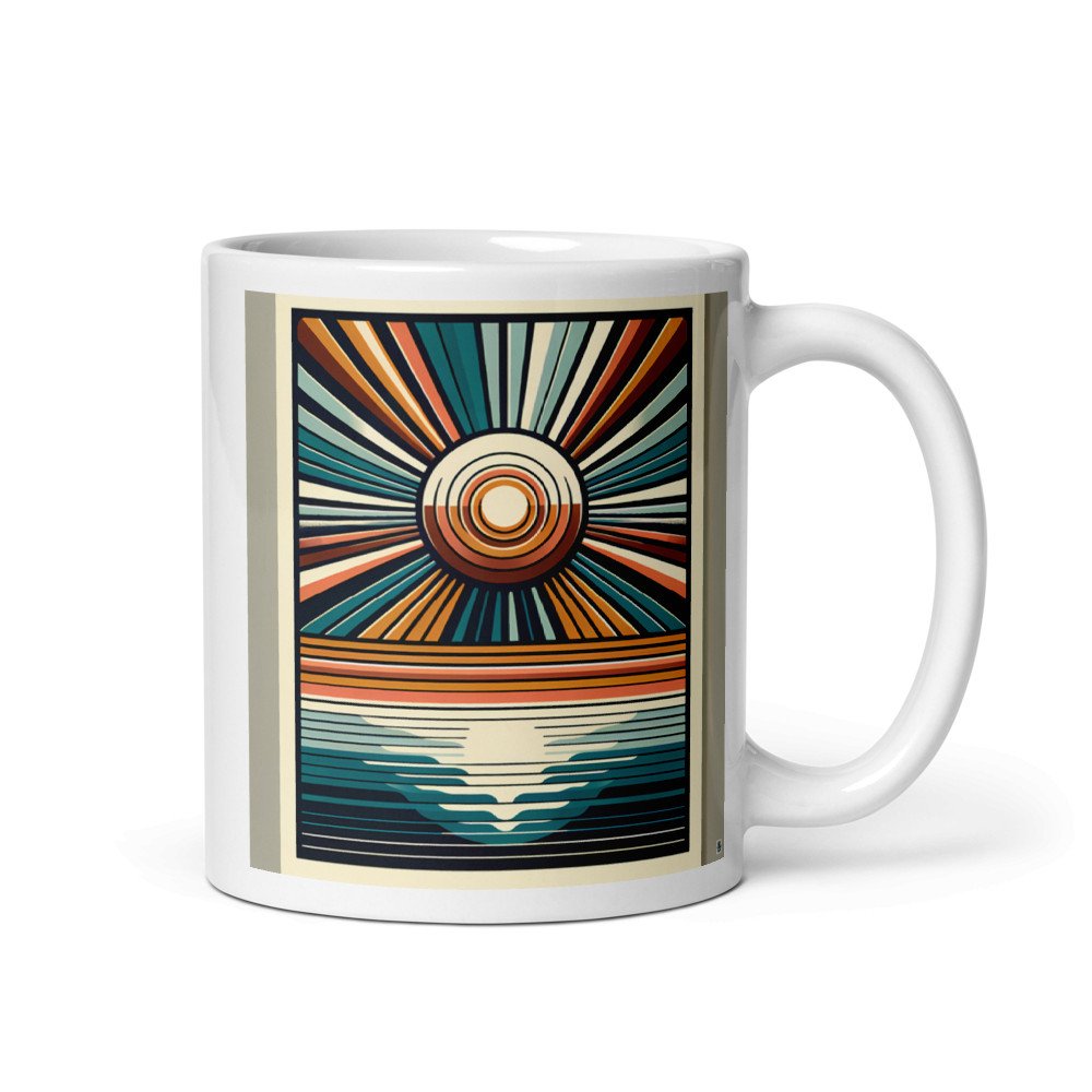 Retro Sunburst Over Ocean Horizon