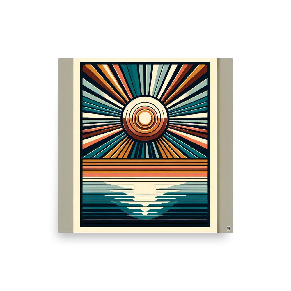 Retro Sunburst Over Ocean Horizon