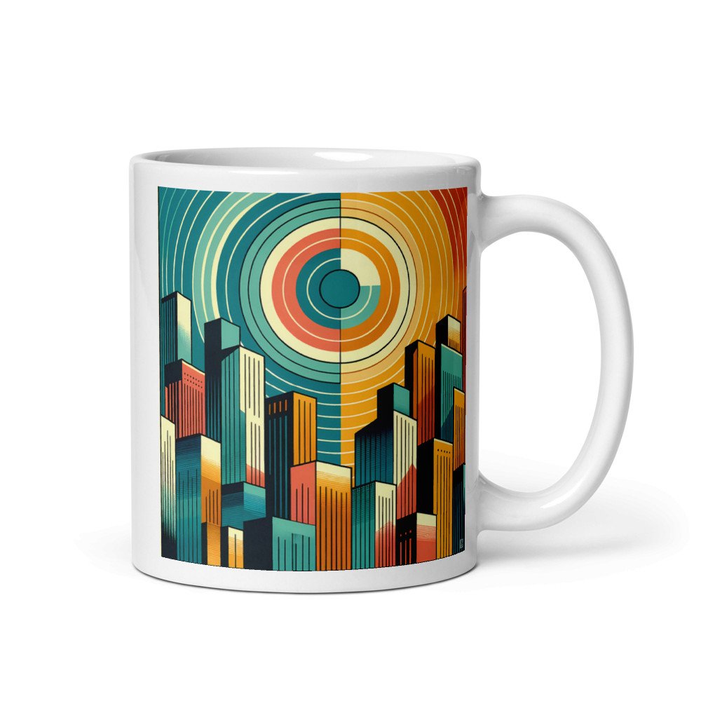 Retro Geometric City Skyline with Concentric Sun