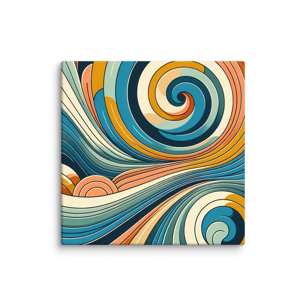 Retro Abstract Swirl Waves in Teal and Orange