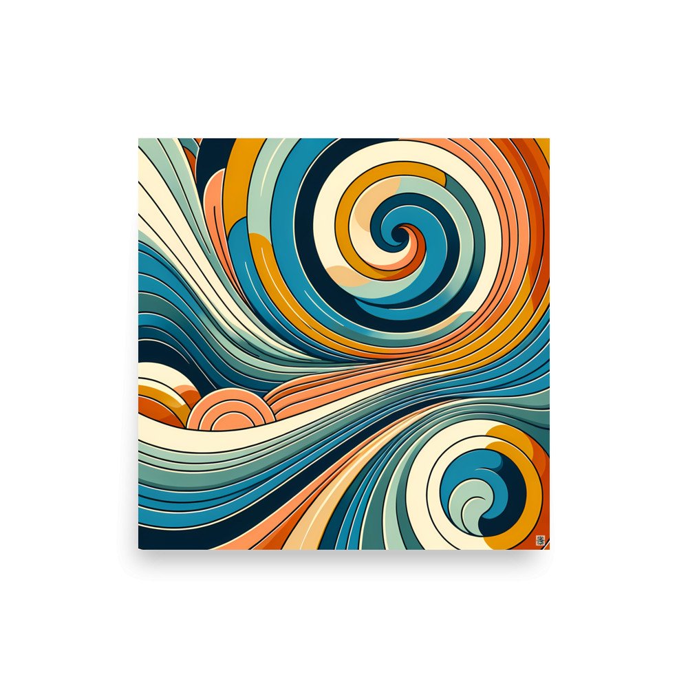 Retro Abstract Swirl Waves in Teal and Orange