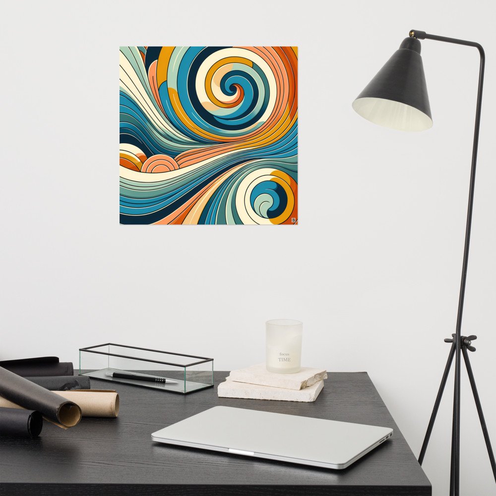 Retro Abstract Swirl Waves in Teal and Orange