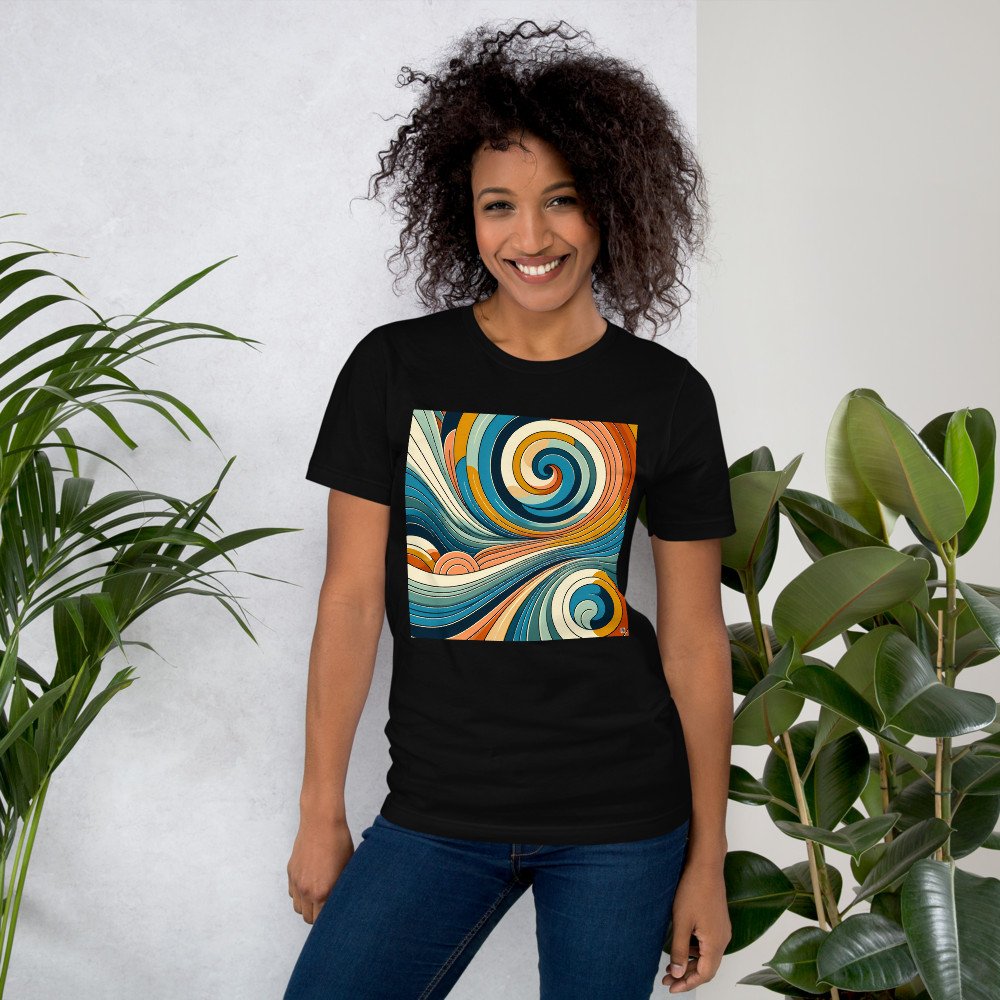 Retro Abstract Swirl Waves in Teal and Orange