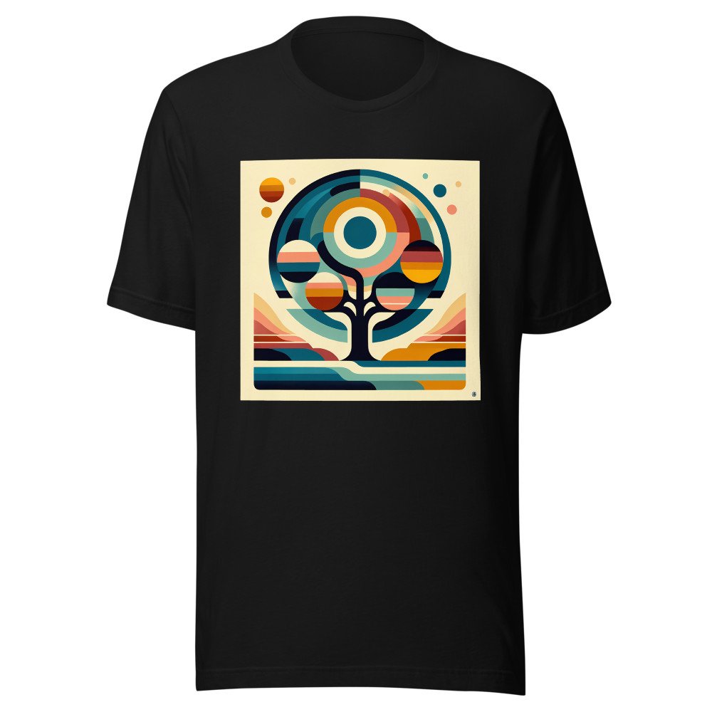 Retro Geometric Tree with Sun and Planet Orbs
