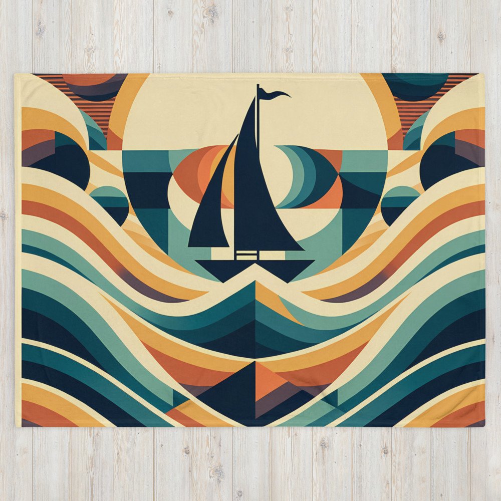 Geometric Sailboat Over Stylised Waves
