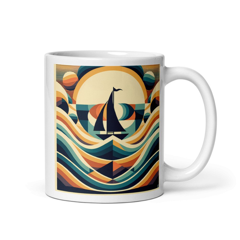 Geometric Sailboat Over Stylised Waves