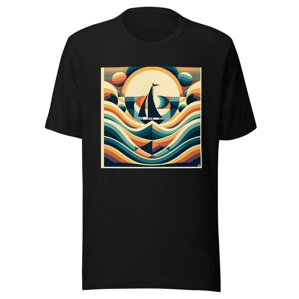 Geometric Sailboat Over Stylised Waves