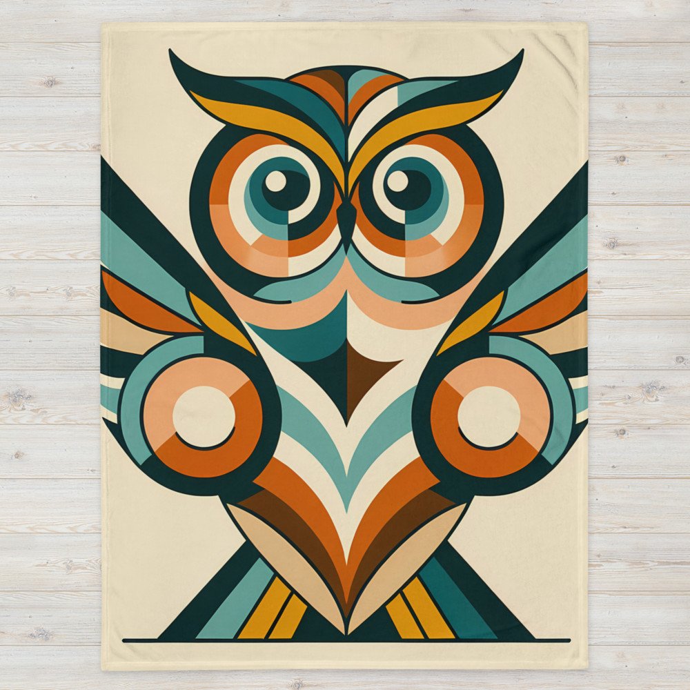 Retro Geometric Owl Illustration in Teal and Orange