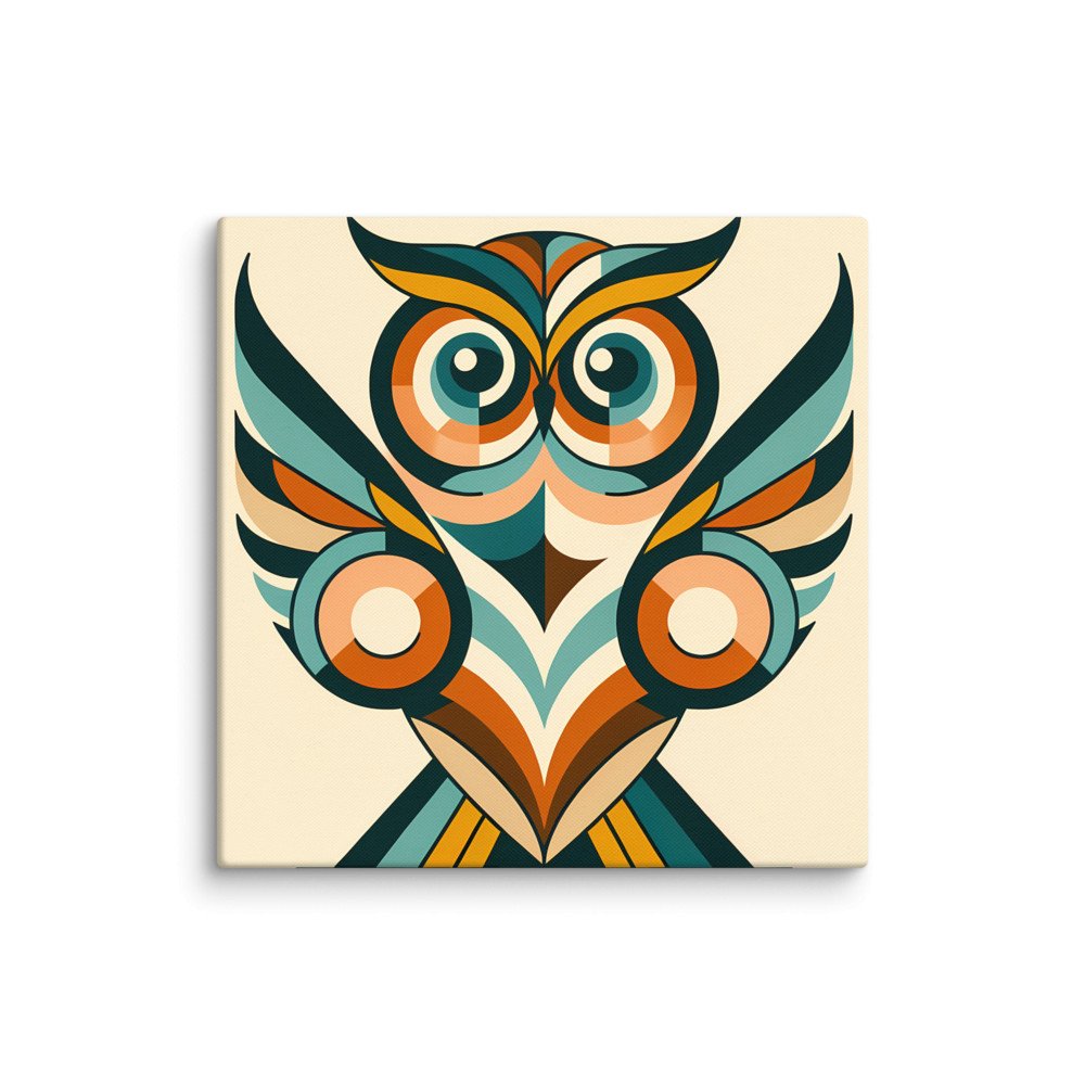Retro Geometric Owl Illustration in Teal and Orange