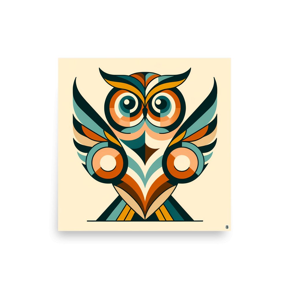 Retro Geometric Owl Illustration in Teal and Orange