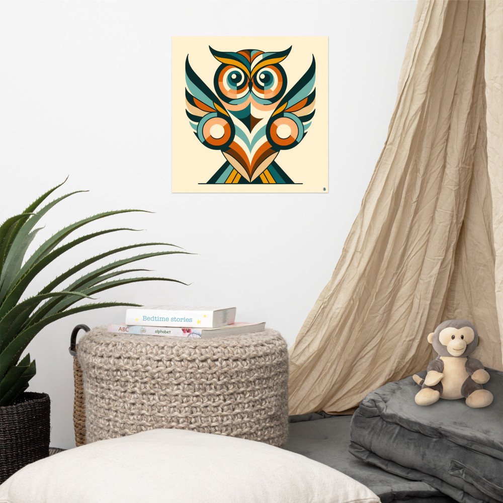 Retro Geometric Owl Illustration in Teal and Orange