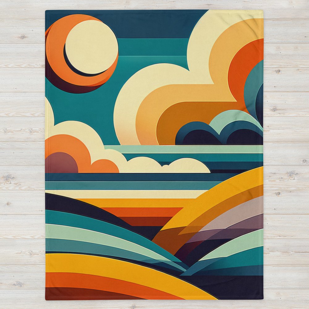 Geometric Sun Over Layered Hills Abstract Landscape