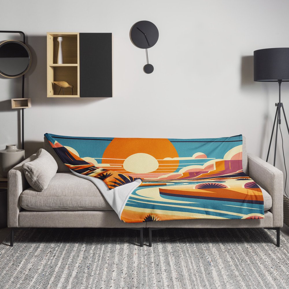 Geometric Desert Sunset with River and Canyons